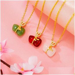 Pendant Necklaces Unique Pure Natural Stone Crystal Gourd Clavicle For Women 24K Gold Chain Choker Necklace Christmas Gifts Drop Del Dhbhe