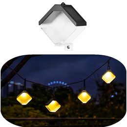 Solar led cube RGB warm white ice brick chandelier outdoor decoration villa hanging lamp garden light control induction atmosphere garden lamp fence