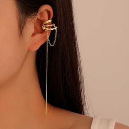 Charm LATS Gold Colour Multilayer Cshaped Ear Cuff Long Tassel Clip Earrings for Women Ear Pearl Clips on Earring 2022 Fashion Jewellery AA230518