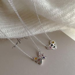 Pendant Necklaces Creative Colourful Zircon Necklace For Women Girls Butterfly Heart Choker Silver Colour Accessories Female Trendy Jewellery