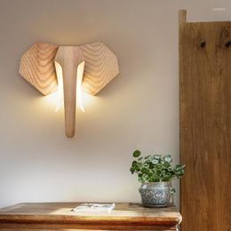 Wall Lamp Nordic Elephant Animal Wood Sconce Minimalist Creative Bedside Light Indoor Home Stairs Aisle Decor Atmosphere Fixture