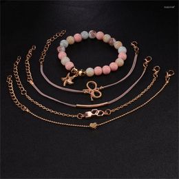 Link Bracelets 5 Pcs/Set Starfish Bow Bracelet Charm Beaded Hand Wrist Jewellery Coloured Beads Hand-Knitted Geometric Love Heart