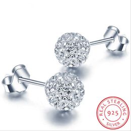 Charm High Quality 925 Sterling Silver Rhinestones Crystal Ball Stud Earring Bead Jewellery 10mm 8mm 6mm Stud Earring For Female Jewellery AA230519