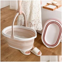 Buckets Portable Foldable Bucket Retractable Plastic Household Outdoor Fishing Promotion Cam Car Wash Mop Folding Drop Delivery Home Dhk2B