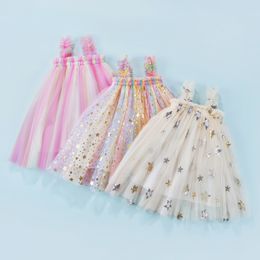 Girls Dresses 05Y Baby Summer Dress Kids Sleeveless Sequin Star Tulle Tutu Party Princess Clothes 230518