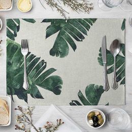 Table Mats Nordic Home Decor Green Leaves Tropical Plant Print Anti-Slip Tableware Bowl Cup Mat Coasters Pad Kitchen Accessories