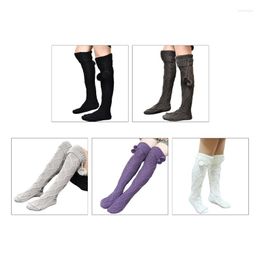 Women Socks Cute Pompom Cable Knitted Stockings Winter Warm Over Knee Long Boot Drop