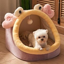 Cat Beds Removable Bed House Kennel Nest Pet Sleeping Heated Large Cartoon Soft Plush Recovery Collar Indoor Cats Tent Pink C