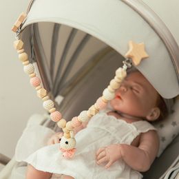 Rattles Mobiles Wood Teether Baby Bed Hanging Toy Make Rabbit Elephant Shape Crochet Beads Bracelet Pram Clip Rattle 230518