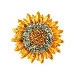 Sunflower Brooches Pins for Women Coloured Crystal Rhinestones Handmade Elegant Yellow Flower Brooch Fashion Alloy Dress Ornament