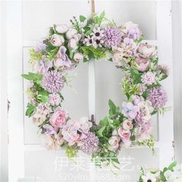 Simulation Peony Hydrangea Garlands Door Wreath Hanging Ornaments Coloured Wreath Pendant Display Window Wedding Photography Prop G230518