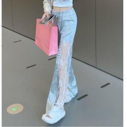Jeans Design Sense Niche Chic Lace Ing High Waist Casual Women's Summer 2023 New Hot Girls Show Thin Straight Pants
