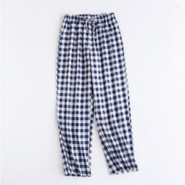 Men's Sleepwear Sleeping Pants Mid-rise Elastic Waistband Drawstring Pyjama Straight Wide Leg Thin Plaid Print Loose Fit Homewear