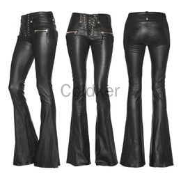 Capris Casual Streetwear Women Punk Gothic Black Pu Leather Pants High Waist Bandage Skinny Slim Flared Trousers Women Clothing S5xl