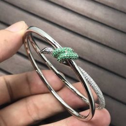 Hot Picking TFF bracelet knot new product inlaid with green diamond V gold bracelet fashion design advanced personality butterfly knot rope wrapped bracelet