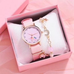 Wristwatches Luxury Fashion Lady Watch 2pcs Female Pink Girl Watches Top Brand Dress Quartz Montre Femme Relogio No Box Student