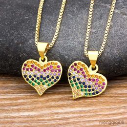 High Quality Copper Zircon Crystal Heart Necklace Women Charm Rainbow Romantic Jewelry Pendant Fine Party Wedding Gifts