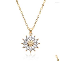 Pendant Necklaces Zoshi Sun Flower Chains Necklace For Women Luxury Crystal Pearl Beads Choker Collars Party Jewellery Drop De Dhjzd