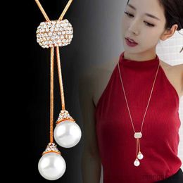 Gorgeous Sliding Pearl Pendant Necklace Yellow Gold Silver Colour Chain Crystal For Women Jewellery