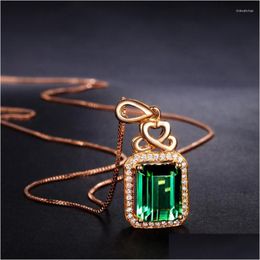 Pendant Necklaces 2 S Green Semiprecious Necklace Square Rose Gold Colour Fine Jewellery For Women Drop Delivery Pendants Dhwmh