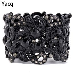 Chain YACQ Stretch Bracelet Vintage Flower Crystal Women Fashion Jewellery Gifts B10 Wholesale Drop Black Gold Silver Colour 230518
