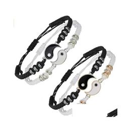 Charm Bracelets Handmade Couple Adjustable Rope Chinese Tai Chi Yin Yang Bracelet Friendship Jewelry Gifts Drop Delivery Dhgarden Dh7T9