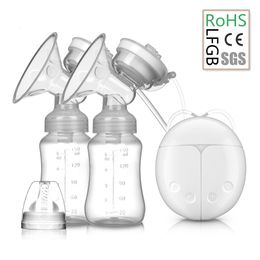 Breastpumps Double Electric Breast Pumps Powerful Nipple Suction USB Pump with Baby Milk Bottle Cold Heat Pad Nippl 230519