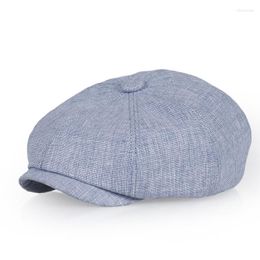 Berets Spring Summer Retro Beret Hats Wild Casual Dad Unisex Octagonal Cap Linen Blue Sboy Hat For Men Women BJM111