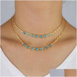 Pendant Necklaces Gold Filed Summer Trendy Women Lady Choker Jewelry Tear Drop Blue Opal Tiny Cz Station Statement Mti Layer Necklac Dhyg1