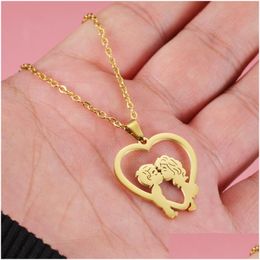 Pendant Necklaces Stainless Steel Boy Girl Necklace Love Heart Gold Plating Memorial Gift Drop Delivery Jewellery Pendants Dhgarden Dhzey