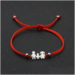 Charm Bracelets Lucky Red String Bracelet Braided Adjustable Stainless Steel For Family Dad Mom Son Jewellery Child Gift Drop D Dhgarden Dhu6T