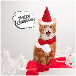 Cat Costumes Merry Christmas Pet Hats Puppy Santa Hat Scarf Set Kitty Winter Warm Neckchief Small Pets Chritsmas Costume Drop Delive Dh169