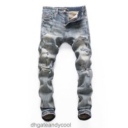 style Denim Amirres Jeans Designer Pants Man 23 Autumn Spring and ripped slim jeans for men medium and low waist light luxury wash light color stretch leg pa HP7E