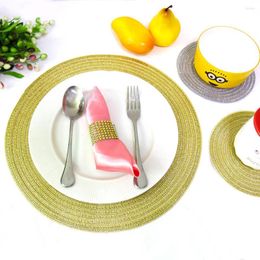 Table Mats Round Weave Placemats Gold Silver Glitte Washable Placemat For Dining Mat Non-slip Kitchen Accessories Decor