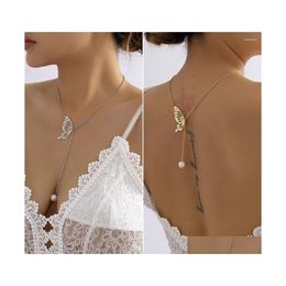 Pendant Necklaces Retro Butterfly Pearl Necklace For Women Egirl 2023 Fashion Simple Temperament Back Chain Party Charm Jewelry Gift Dhika