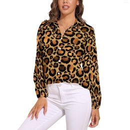 Women's Blouses Elegant Brown Leopard Blouse Wild Animal Print Office Custom Womens Long-Sleeve Streetwear Shirts Autumn Oversized Top