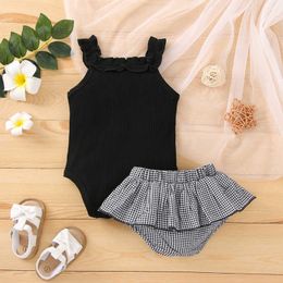 Clothing Sets 0-24M Neworn Girls Clothing Outfits Sleeveless Tops Plaid Short With Tutu Skirts 2Pcs Summer Baby Girls Clothing Suits