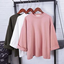Women's Blouses 3/4 Sleeve Solid Women's Shirt Large Size Loose Round Neck Casual Summer Fashion Tunic Tops For Women Roupas Femininas