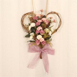 Decorative Flowers Artificial For Simulation Carnation Heart Wall Hanging Bow Garland Mother's Day Hydrangea