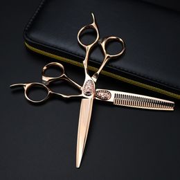 Hair Scissors Customise JP 440c steel 6 '' Upscale Rose gold hair scissors cutting barber haircut thinning shears hairdresser scissors 230519