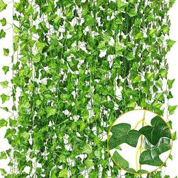 Decorative Flowers Artificial Ivy Leaves Garland Fake Foliage Home Garden Decoration Wedding Party Creeper Silk Hanging Wreath Green Plants