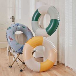 Inflatable Floats Tubes Striped inflatable ring thick wooden raft summer swimming pool floating tube outdoor beach children's party water sports toy P230519