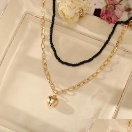 Pendant Necklaces Unique Black Beads Gold Sier Color Heart Stacking Double Layered Chain For Women Collars Collier Jewelry Drop Deli Dhoad