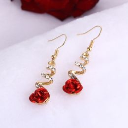 Stud European and American Fashion Exquisite Personality Temperament Red Rose Zircon Tassel Long Women Earrings Jewellery Gift 230519