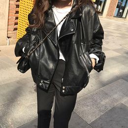 Jackets Female Streetwear Oversized Coat Korean Fashion Chic Spring New Faux Leather Jacket Women Casual PU Loose Motorcycle Jackets