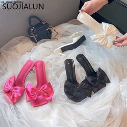 Slippers Summer New Brand Women Slipper Fashion Big Bow-knot Ladies Elegant Sandals Thin High Heel Sexy Pumps Slides Shoes J230519