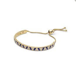 Blue Stripes and stones Golden Slider Bracelet for Pandora 925 Sterling Silver Wedding Bracelets designer Jewellery For Women Girls bracelet with Original Box