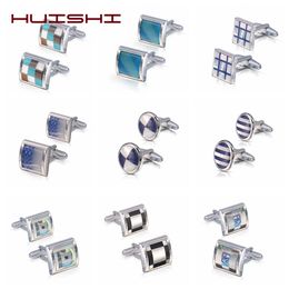 HUISHI Jewellery Cufflinks For Mens Wedding Shirt Cufflinks Brand Coloured Shell Cuff link Fashion Button High Luxury Wedding