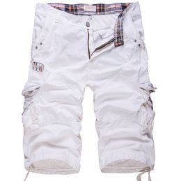 Mens Shorts Loose Large Size Cargo Cotton Tactical Casual Solid Colour Patchwork Military White Knee Length 230519