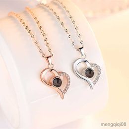 Trendy new Woman Heart Projection Necklace Languages Love You Necklace Stainless Steel Chain Wedding Jewelry Best Bless